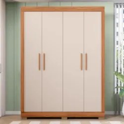 Guarda Roupa Solteiro 154cm Com 4 Portas Brasid Freijó/Off C01 - Mpoze