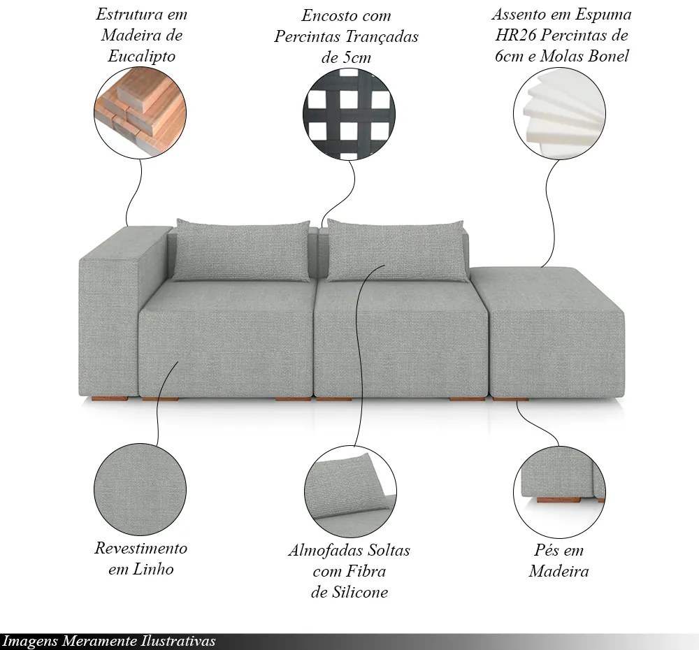 Sofá Versátil Sala de Estar Atlanta 338cm Modulado Linho Cinza Escuro G52 - Gran Belo