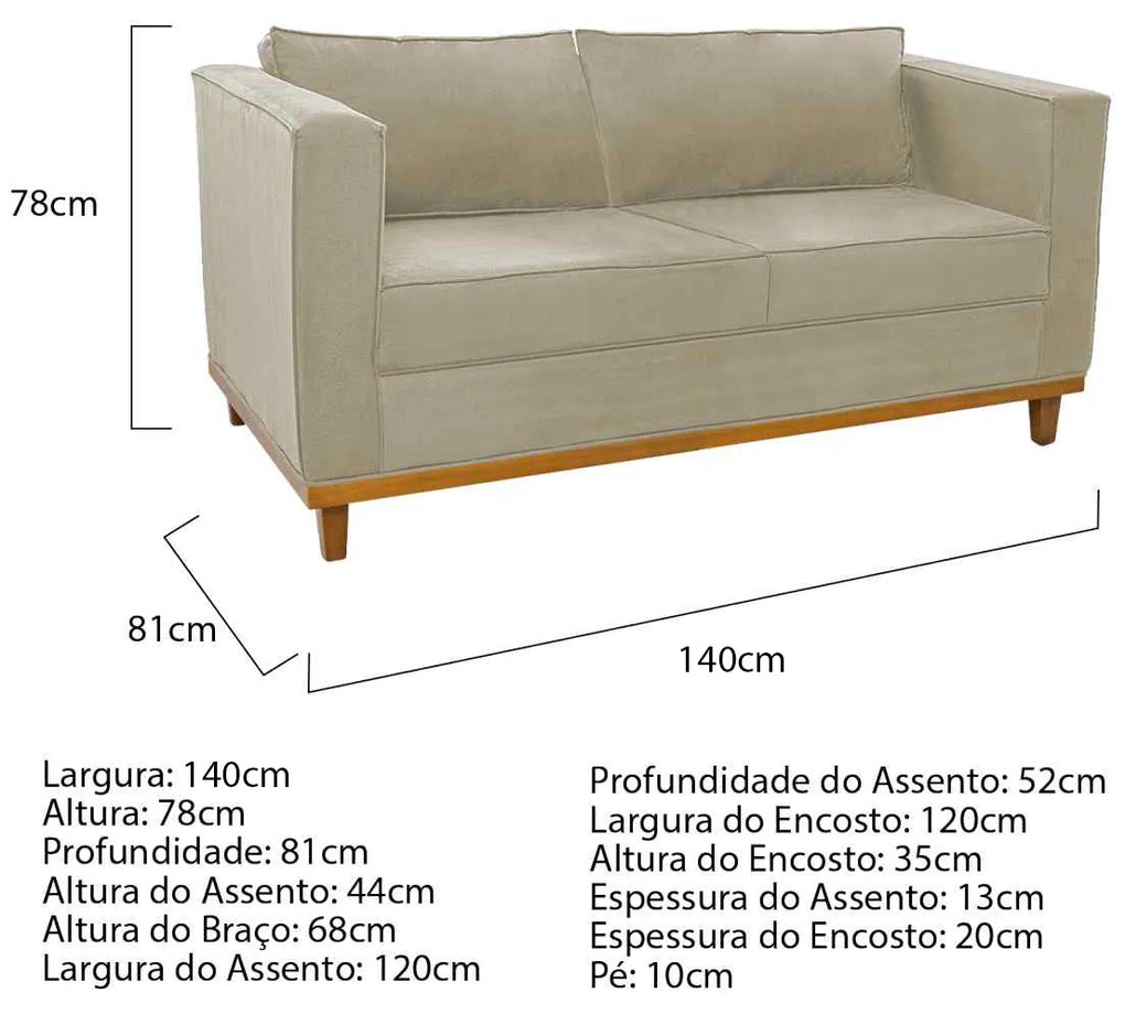 Sofá 2 Lugares Europa Linho Bege ADJ Decor