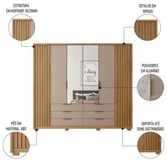 Guarda Roupa Casal Com 2 Espelhos 6 Portas Martin C01 Buriti/Fendi - M
