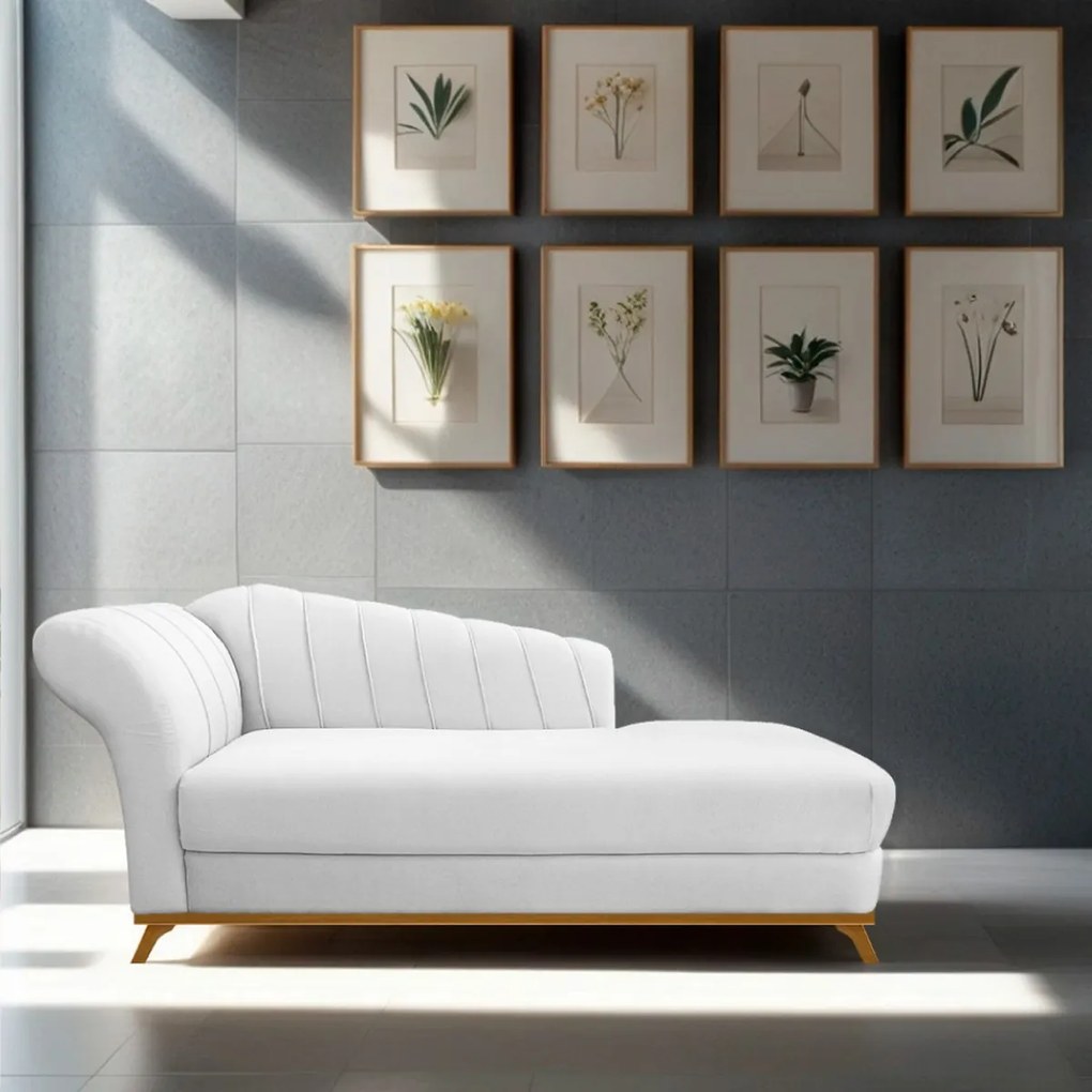 Recamier Vanessa 185cm Lado Direito Suede Branco - ADJ Decor