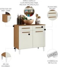 Balcão de Cozinha Com Tampo 91cm Hanna Atacama/Off White A15 - Mpozena