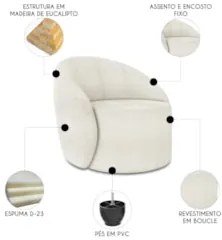 Sofá 3 Lugares 180cm Wendi e Poltrona Steve Boucle Off White I01  - Mp