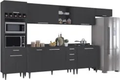 Armário de Cozinha Com Tampo CP06 360cm Pérola Preto Z34      - Mpozen