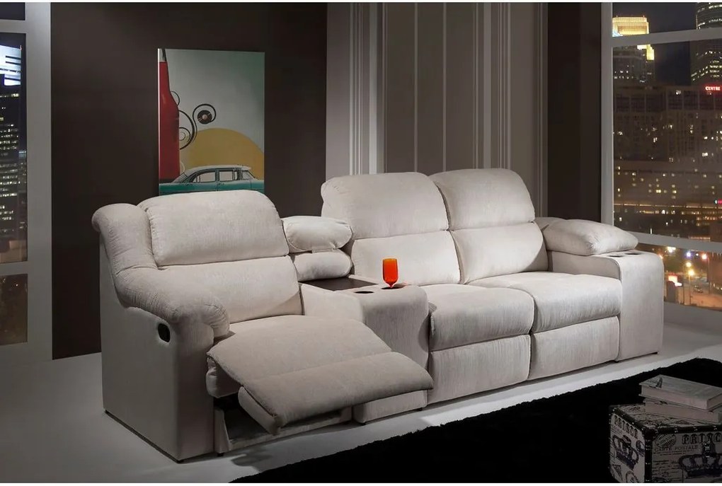 Sofá 3 Lugares Articulado / Reclinável Elétrico - Concept 2066 Suede Bege