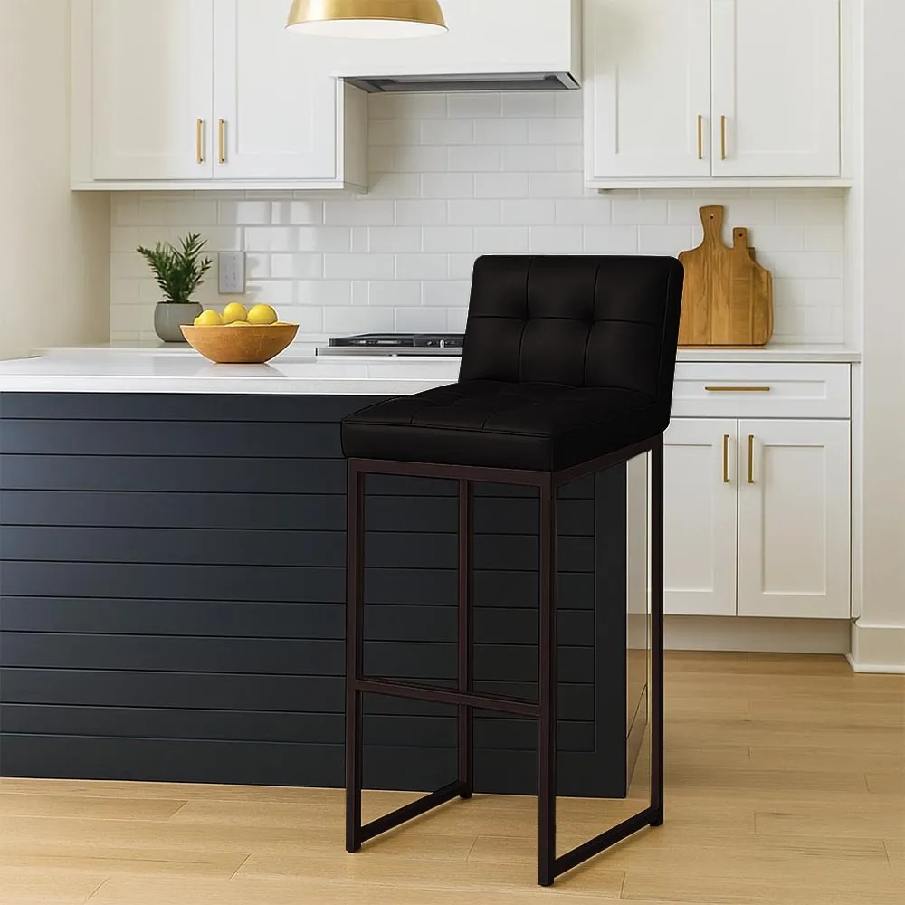 Banqueta Cozinha Alta com Encosto Industrial Preto Lirina PU C05 - D'Rossi - Preto