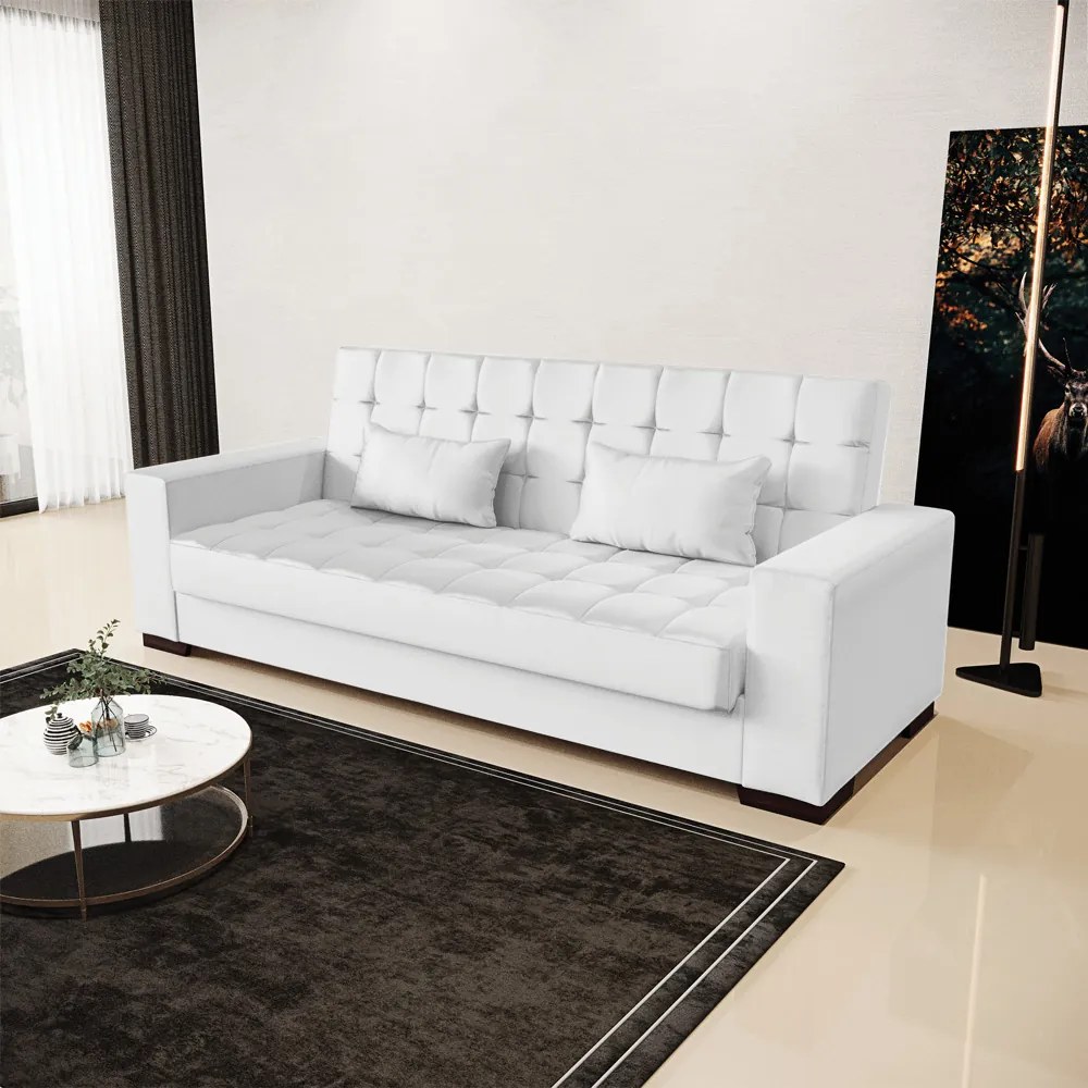 Sofá Cama Casal 3 Lugares 210cm Lisboa Corino Branco  D03 - D'Rossi