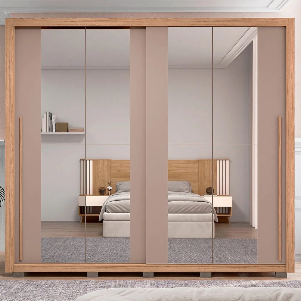 Guarda Roupa Lorian 245cm 2 Portas de Correr com 2 Espelhos e 4 Gavetas MDF Buriti/Fendi G11 - Gran Belo