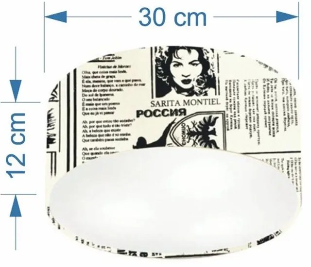 Plafon Cilíndrico Md-3010 Cúpula em Tecido 30x12cm Ny-Jornal - Bivolt