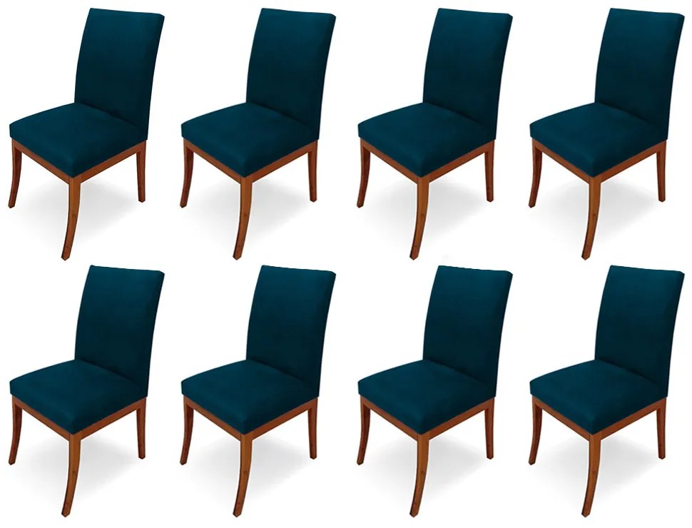 Conjunto 8 Cadeiras Raquel para Sala de Jantar Base de Eucalipto Suede Azul Marinho