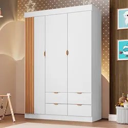 Guarda Roupa Infantil Detalhe Ripada 3 Portas Ayla Branco - Phoenix