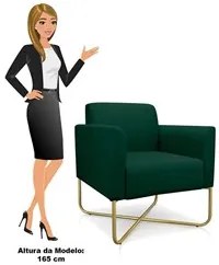 Kit 2 Poltronas Decorativas Base Industrial X Dourada Maressa S23 Sued
