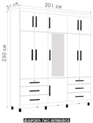 Guarda Roupa Casal 201cm 11 Portas Thony A02 Cinamomo - Mpozenato