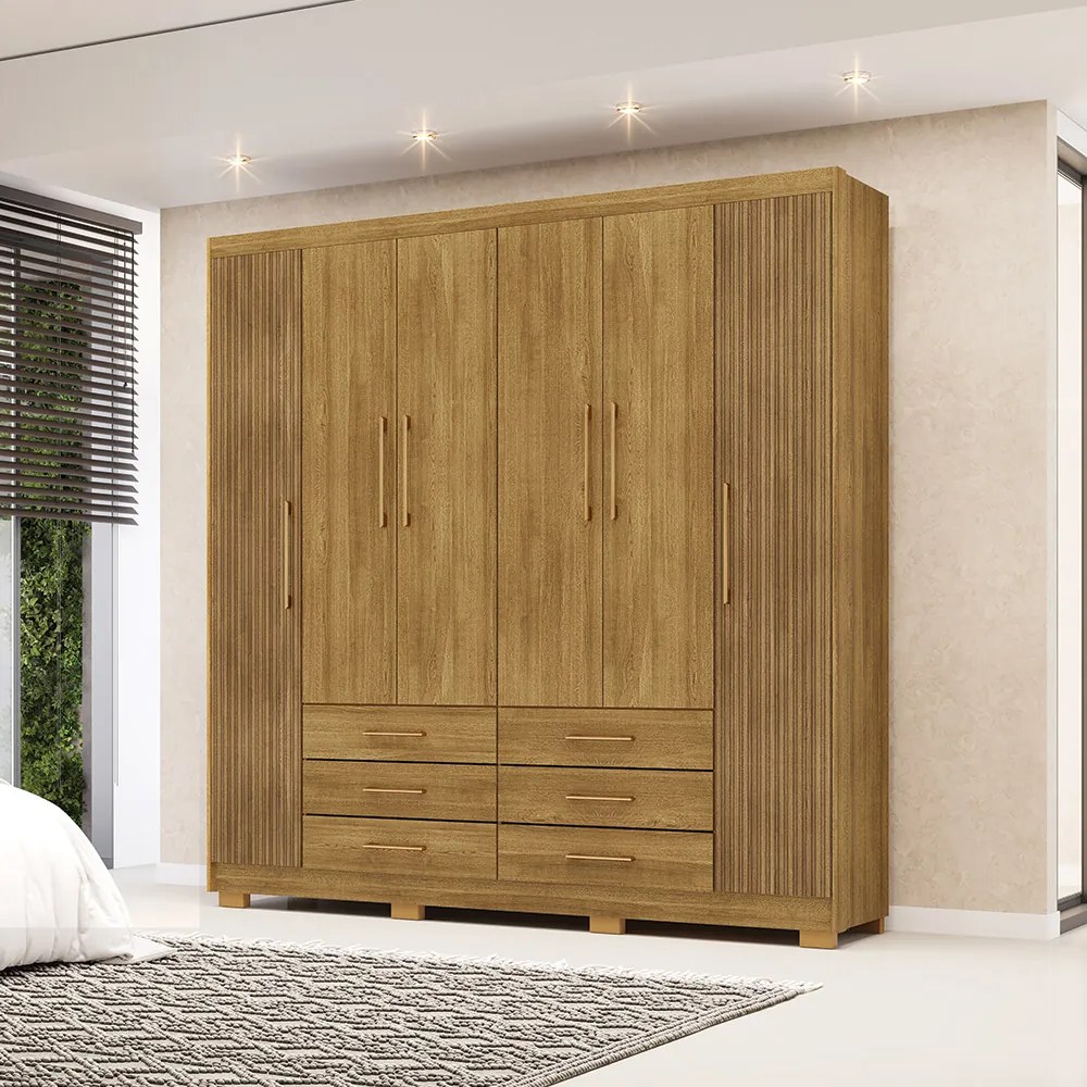 Guarda Roupa Dunas Casal 6 Portas de Bater 6 Gavetas MDF Nature G98 - Gran Belo