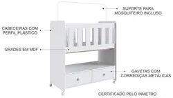 Mini Berço Moisés Certificado pelo Inmetro BY 510 2 Gavetas Branco - C