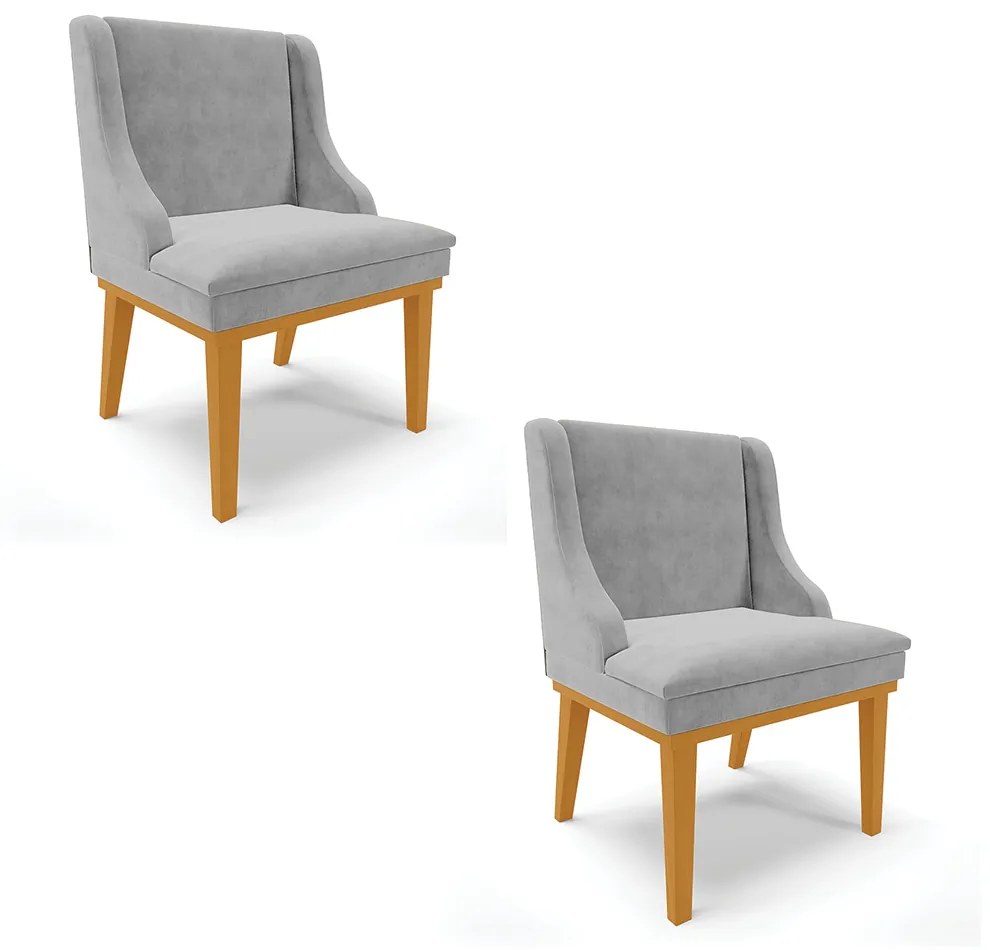 Cadeira Sala Jantar Kit 2 Liz Base Madeira Castanho Suede D03 - D'Rossi - Cinza