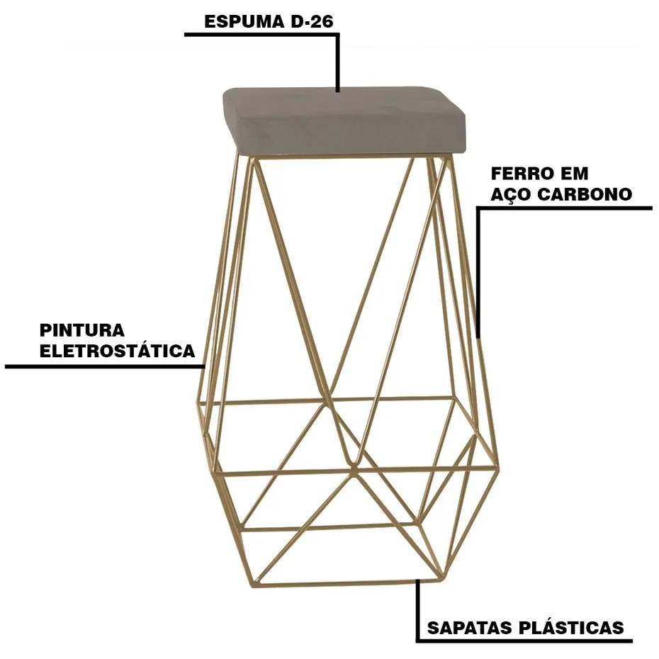 Kit 2 Banqueta Decorativa Kathy Base Gold Veludo Cinza G41 - Gran Belo