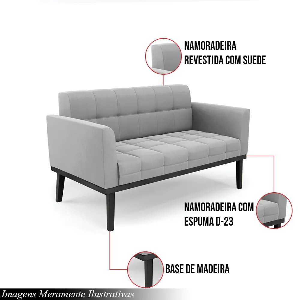 Poltrona Namoradeira Decorativa Karen Pés Fixo em Madeira Preto Suede Cinza G19 - Gran Belo