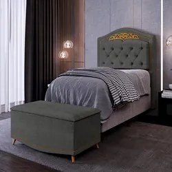 Cabeceira Cama Box Solteiro 90cm Com Calçadeira Baú Imperial J02 Linho