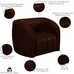 Poltrona Decorativa para Sala 112cm Meris Z32 Sintético Café - Mpozena