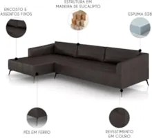 Sofá 5 Lugares 366cm Com Chaise Esquerdo Eko Couro Bordô Z55 - Mpozen