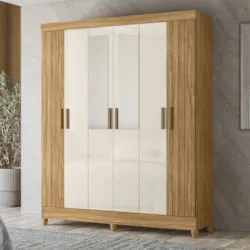 Guarda Roupa Casal 165cm Com Espelho Guiana Freijó/Off Z17   - Mpozena