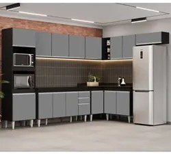 Armário de Cozinha Modulada de Canto 8 Peças CP07 Balcão Preto/Cinza -