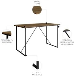 Mesa Escrivaninha Office 135cm Industrial Raven Noce Z54    - Mpozenat