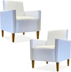 Poltrona Para Sala Pés de Madeira Kit 2 Gabi Sintético Branco - Phoeni