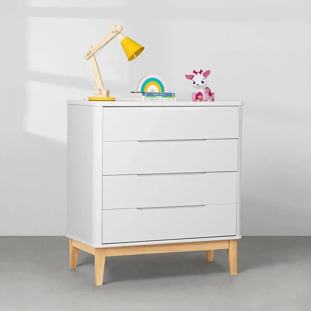 Cômoda Boom 4 Gavetas com Pés Square Natural - Branco