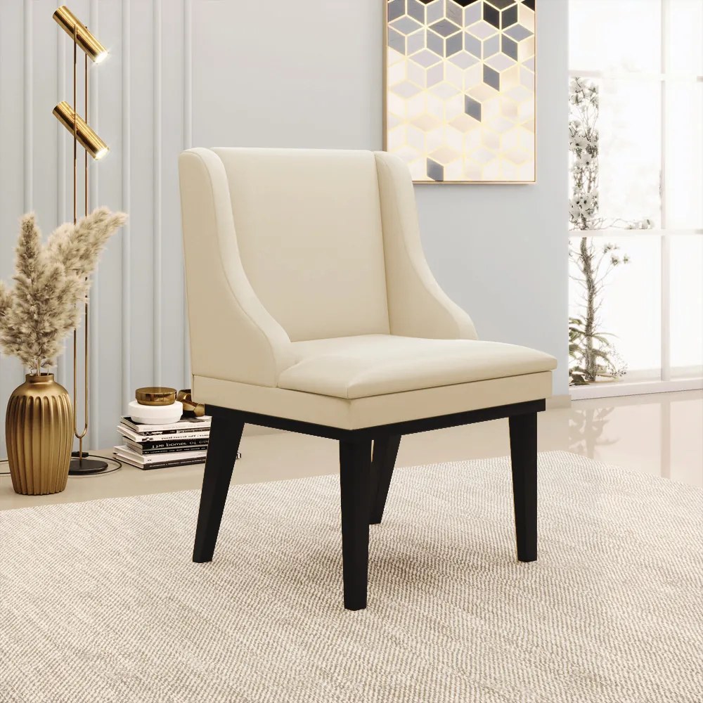 Cadeira de Jantar Liz Corino Base Fixa Madeira Preto D03 - D'Rossi - Bege