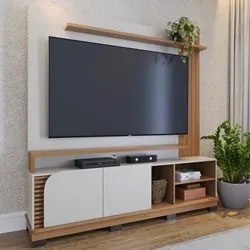 Estante Painel para TV 75 Pol Madrid C05 Off White Matte/Freijó - Mpoz