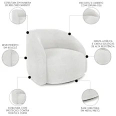Poltrona Decorativa Orgânica Giratória Kit 2 Lya Z32 Boucle Branco - M