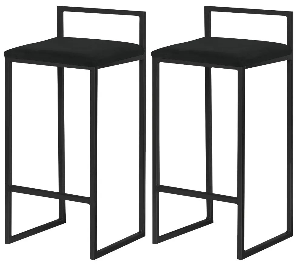Kit 2 Banqueta Decorativa Selena Base Preta Veludo Preto G41 - Gran Belo