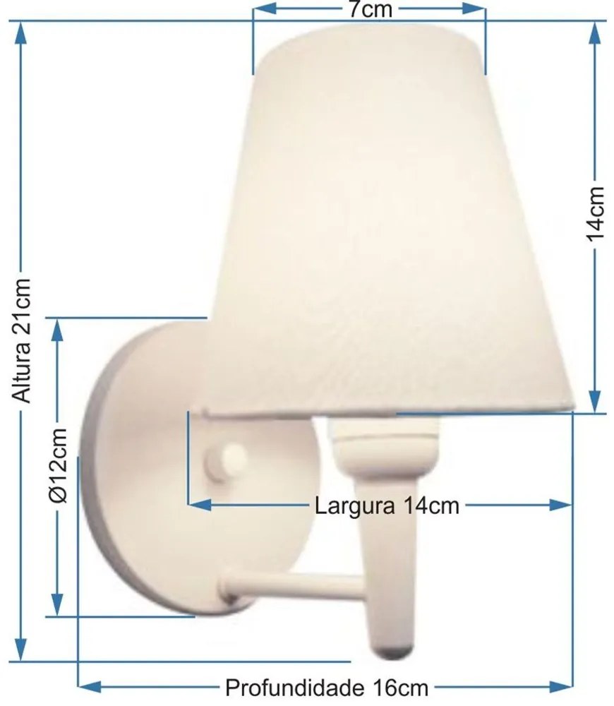 Kit/2 Arandela Cone Md-2004 Base Branco Cúpula em Tecido 14/14x07cm Cinza - Bivolt