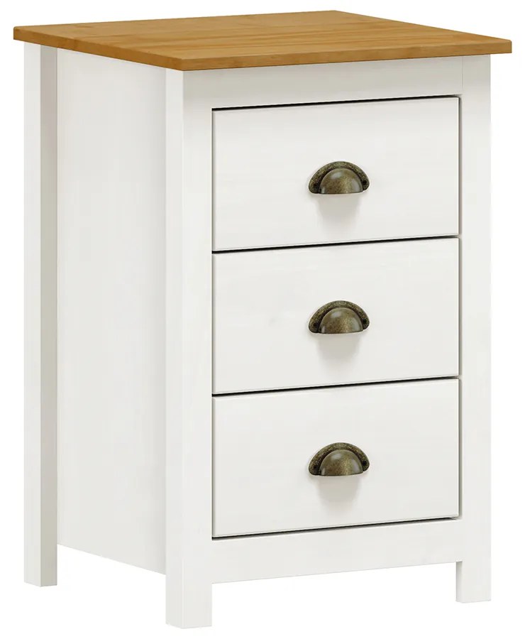 Mesa De Cabeceira Decorativa Alina Madeira 3 Gavetas Branca/Carvalho G74 - Gran Belo