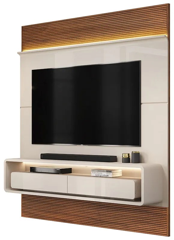 Painel Suspenso Solan TV 70" 2 Gavetas OffWhite/Freijó G18 - Gran Belo