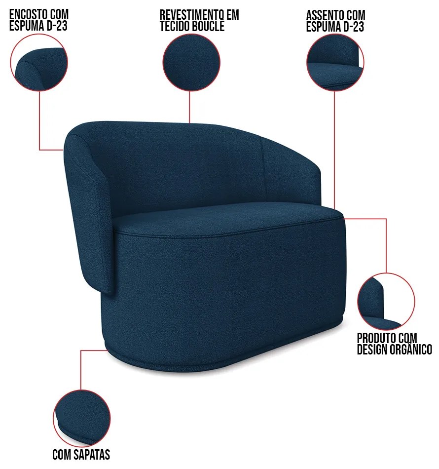Sofá 2 Lugares Namoradeira Orgânica para Sala Malu Bouclê M11 - D'Rossi - Azul