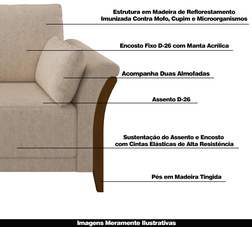 Sofá Decorativo 3 Lugares 222cm Market Linho Cru G45 - Gran Belo