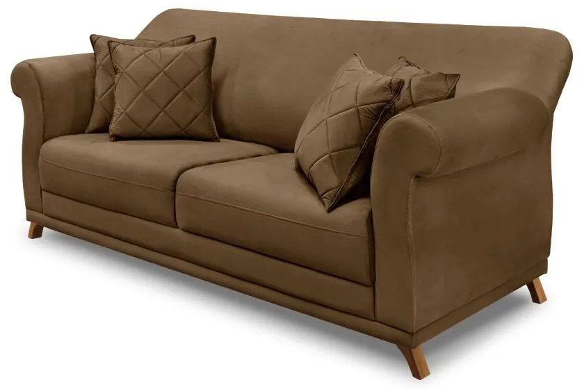 Sofá Decorativo 160cm 2 Lugares com 4 Almofadas Armstrong Suede Caramelo G63 - Gran Belo