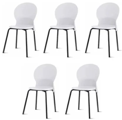 Kit 5 Cadeiras Luna Assento Branco Base Preta - 57698 Sun House