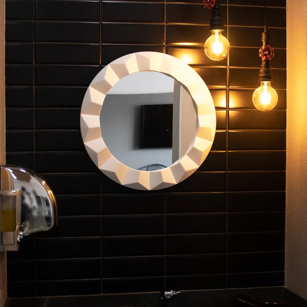 Espelho Decorativo Redondo Com Moldura de Plastíco 3d Branco 55x55 Cm Indo Decor - D'Rossi