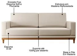 Sofá Living 180cm 3 Lugares Kayrós D05 Linho Bege - Mpozenato