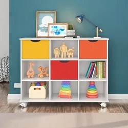 Nicho Organizador 3 Gavetas com Rodízios Branco/Colorido - Qmovi