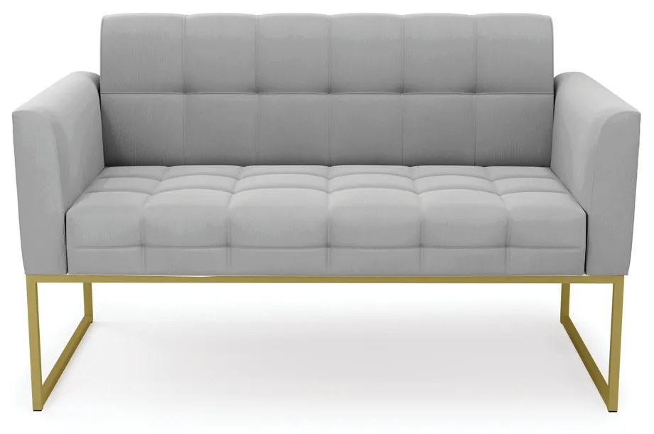 Sofá Namoradeira Elisa Suede Base Metálica Industrial Dourado - D'Rossi - Cinza