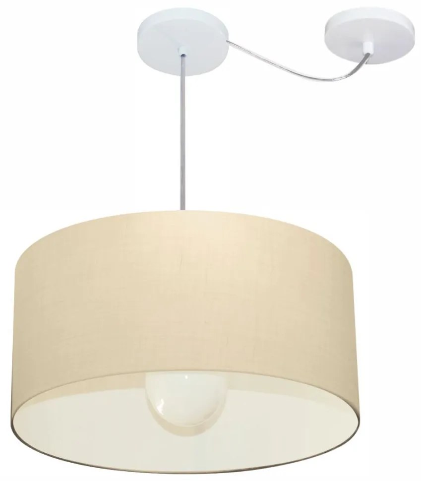Lustre Pendente Cilíndrico Com Desvio Md-4230 Cúpula em Tecido 50x25cm Algodão Crú - Bivolt