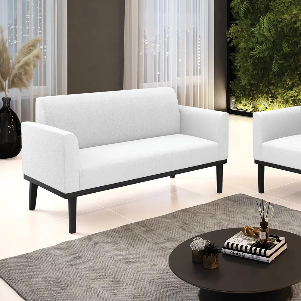 Sofá 2 Lugares Namoradeira Madeira Preto Marisa Bouclê D03 - D'Rossi - Off White