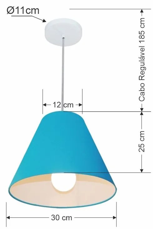 Lustre Pendente Cone Md-4028 Cúpula em Tecido 25/30x12cm Azul Turquesa - Bivolt