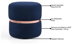 Kit 2 Puffs Decorativos Com Cinto Rosê Round C-287 Veludo Marinho - Do