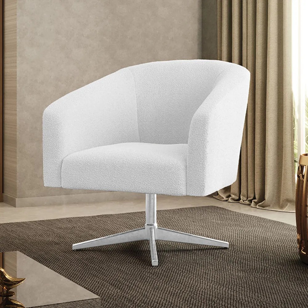 Poltrona Decorativa Giratória Cromada Stella Bouclê D03 - D'Rossi - Off White